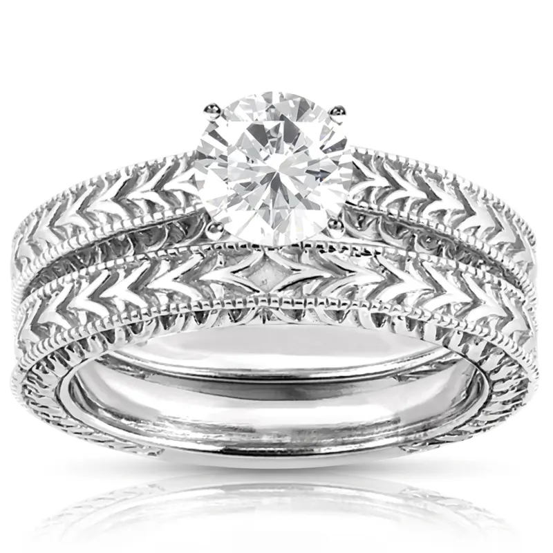 18K white gold Hand Engraved Vintage Wedding Ring with Filigree and Milgrain - alternate view 4