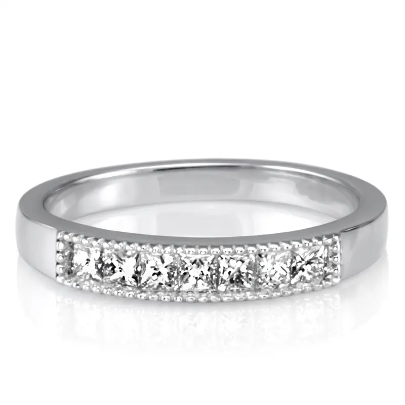 14K white gold Princesss Cut Channel Set Milgrain Edge Diamond Wedding Ring (0.40 ct. tw.) - main view