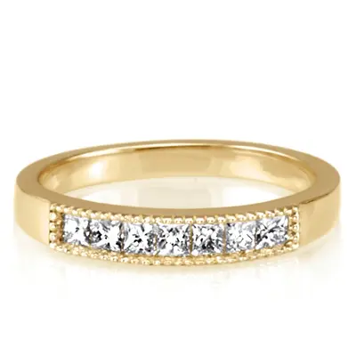 Princesss Cut Channel Set Milgrain Edge Diamond Wedding Ring (0.40 ct. tw.) - view 2 of 5
