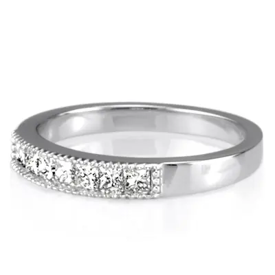 14K white gold Princesss Cut Channel Set Milgrain Edge Diamond Wedding Ring (0.40 ct. tw.) - alternate view 5 thumbnail