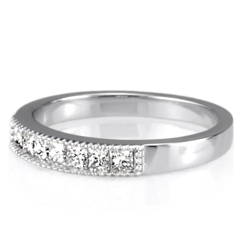 14K white gold Princesss Cut Channel Set Milgrain Edge Diamond Wedding Ring (0.40 ct. tw.) - alternate view 5