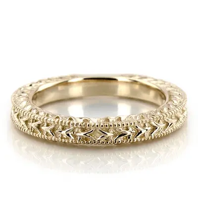 Hand Engraved Vintage Wedding Ring with Filigree and Milgrain - view 1 of 5