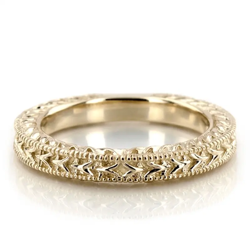 18K white gold Hand Engraved Vintage Wedding Ring with Filigree and Milgrain - main view