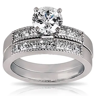 14K white gold Princesss Cut Channel Set Milgrain Edge Diamond Wedding Ring (0.40 ct. tw.) - alternate view 4 thumbnail