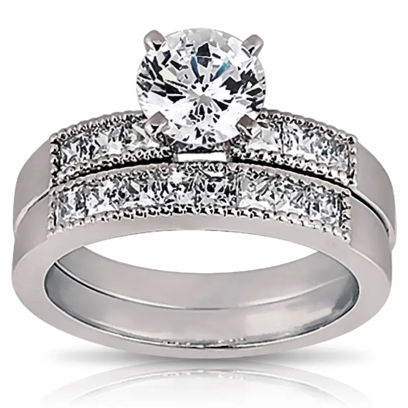 14K white gold Princesss Cut Channel Set Milgrain Edge Diamond Wedding Ring (0.40 ct. tw.) - alternate view 4