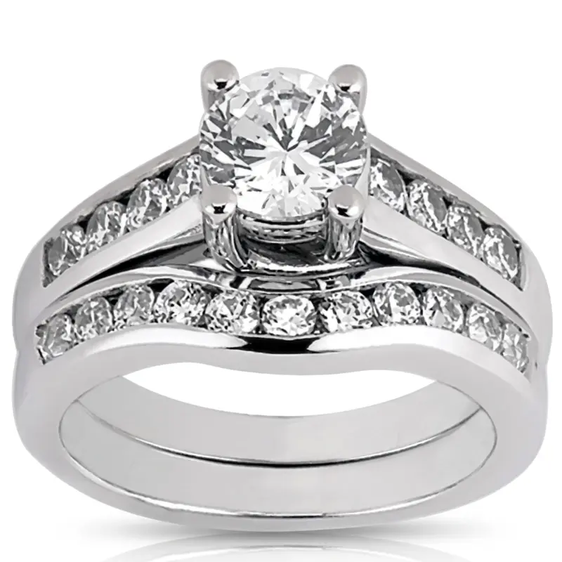 18K white gold Round Cut Channel Set Curved Diamond Bridal Ring (0.26 t.c.w.) - alternate view 2