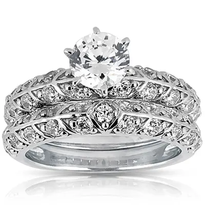 14K white gold 0.63 ct. Round Cut Fancy Diamond Bridal Ring - alternate view 4 thumbnail