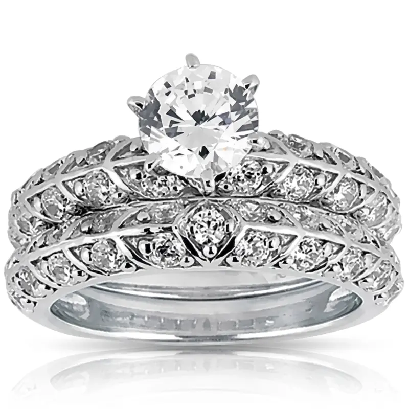 14K white gold 0.63 ct. Round Cut Fancy Diamond Bridal Ring - alternate view 4