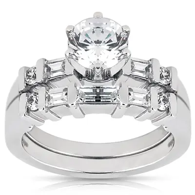 18K white gold 0.54 ct. Multi-Shape Bar Set Diamond Bridal Ring - alternate view 3 thumbnail