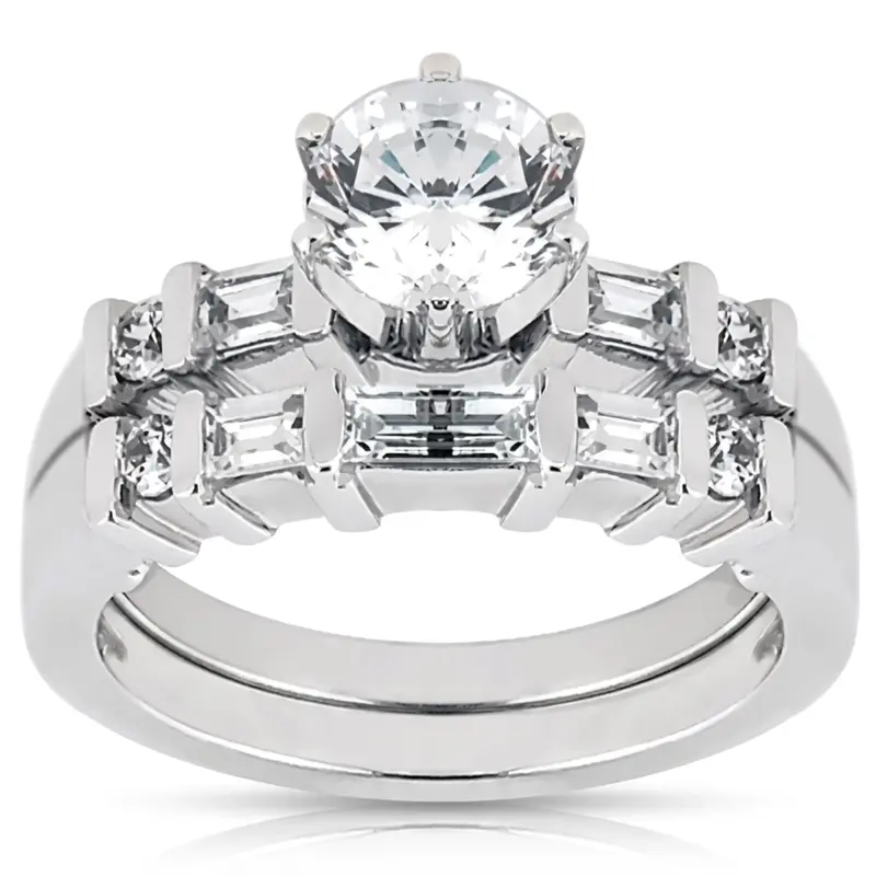 18K white gold 0.54 ct. Multi-Shape Bar Set Diamond Bridal Ring - alternate view 3