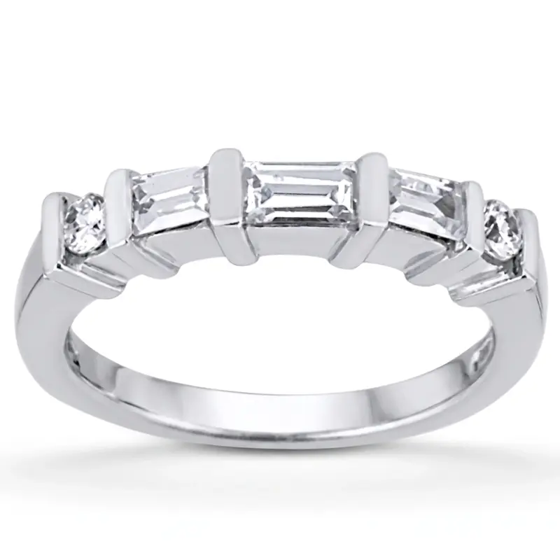 18K white gold 0.54 ct. Multi-Shape Bar Set Diamond Bridal Ring - main view