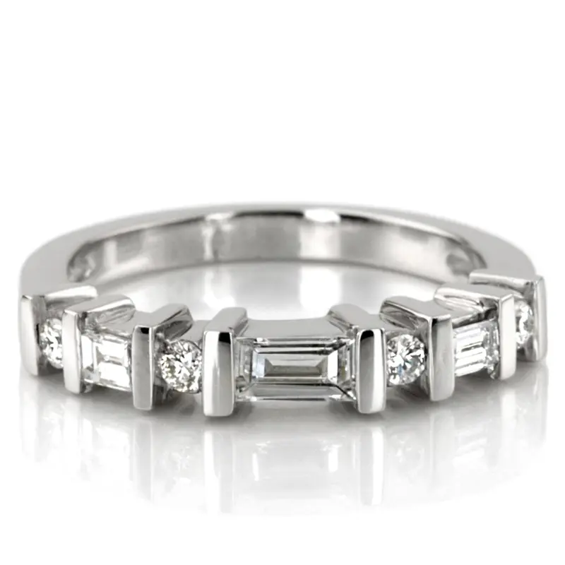 14K white gold Round and Baguette Cut Bar Set Diamond Wedding Ring (0.34 ct. tw.) - alternate view 2