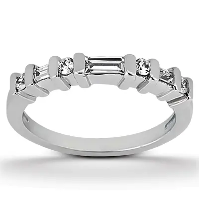 14K white gold Round and Baguette Cut Bar Set Diamond Wedding Ring (0.34 ct. tw.) - alternate view 3 thumbnail