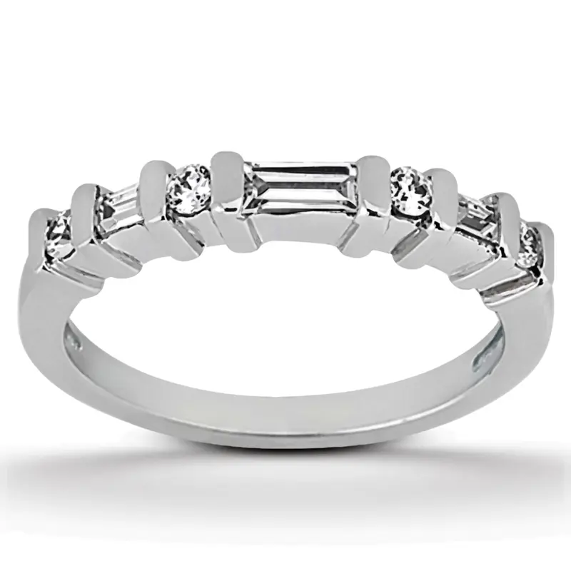 14K white gold Round and Baguette Cut Bar Set Diamond Wedding Ring (0.34 ct. tw.) - alternate view 3