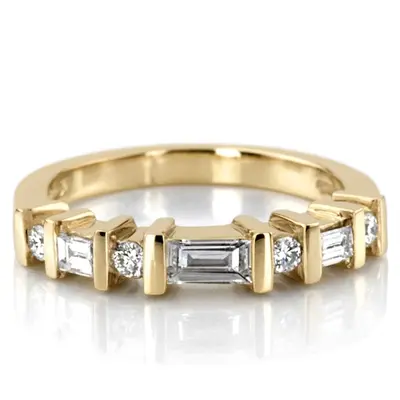 Round and Baguette Cut Bar Set Diamond Wedding Ring (0.34 ct. tw.)