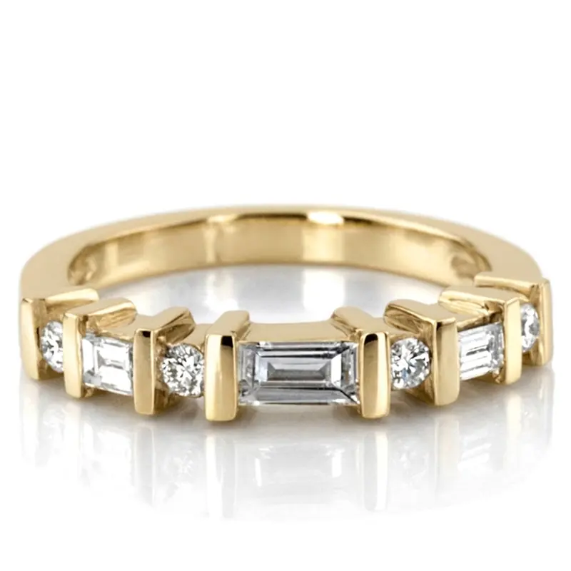 14K white gold Round and Baguette Cut Bar Set Diamond Wedding Ring (0.34 ct. tw.) - main view