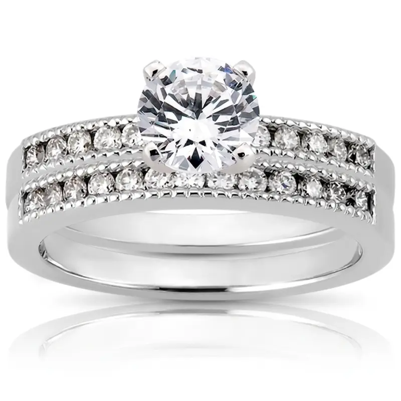 18K white gold Channel Set Mill Grained Wedding Band (0.20 t.c.w.) - alternate view 5