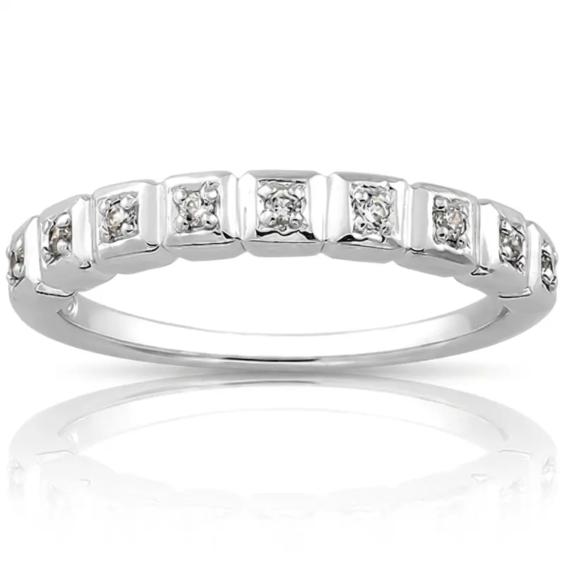 18K white gold Pave Set Diamond Wedding band(0.09 ct. tw.) - main view