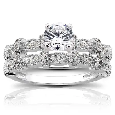 18K white gold 0.18 ct. Antique Diamond Bridal Ring - alternate view 6 thumbnail