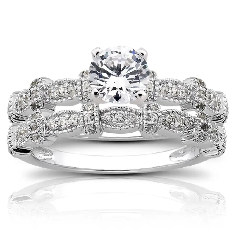 18K white gold 0.18 ct. Antique Diamond Bridal Ring - alternate view 6