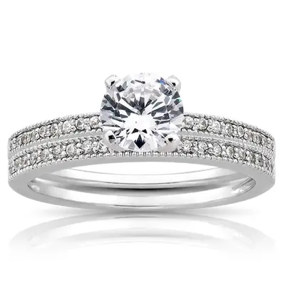 18K white gold 0.11 ct. Diamond Bridal Ring - alternate view 4 thumbnail