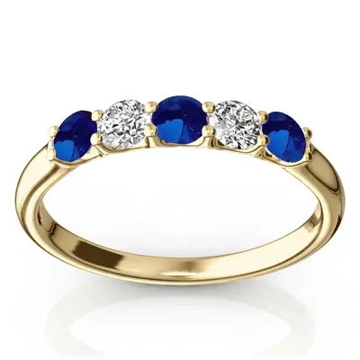  U-Prong Set Blue Sapphire & Diamond Alternating Anniversary Band alternate view