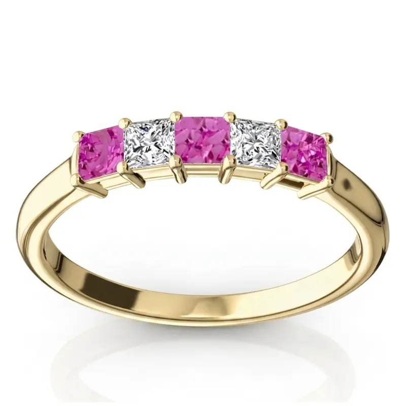 14K white gold Princess Cut Pink Sapphire & Diamond Anniversary Band - alternate view 2