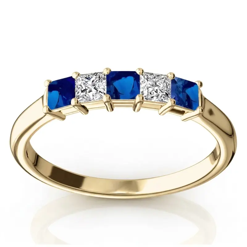 14K white gold Princess Cut Blue Sapphire & Diamond Anniversary Band - alternate view 2