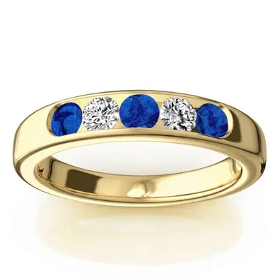 Channel Set 5-Stone Blue Sapphire & Diamond Anniversary Band alternate view