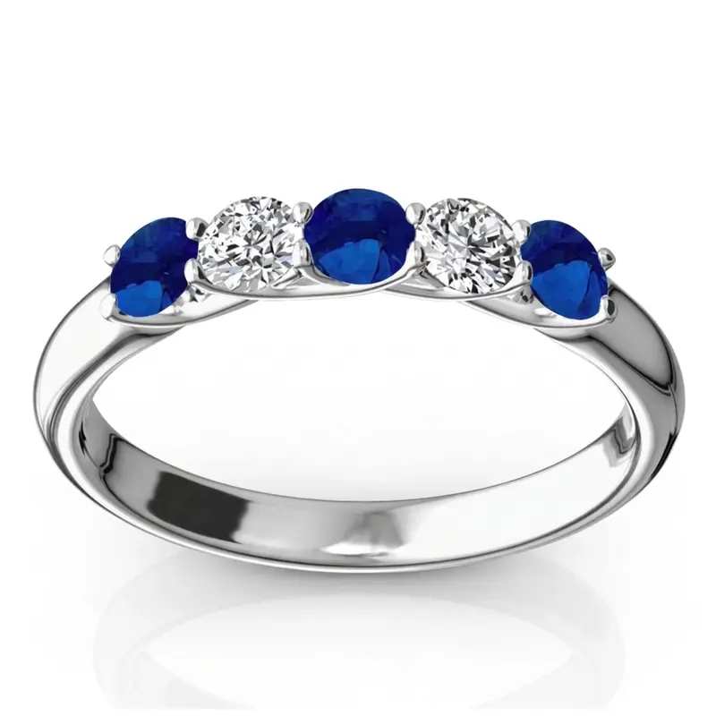 14K white gold Trellis Setting 5-Stone Blue Sapphire & Diamond Anniversary Band - main view