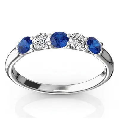  U-Prong Set Blue Sapphire & Diamond Alternating Anniversary Band