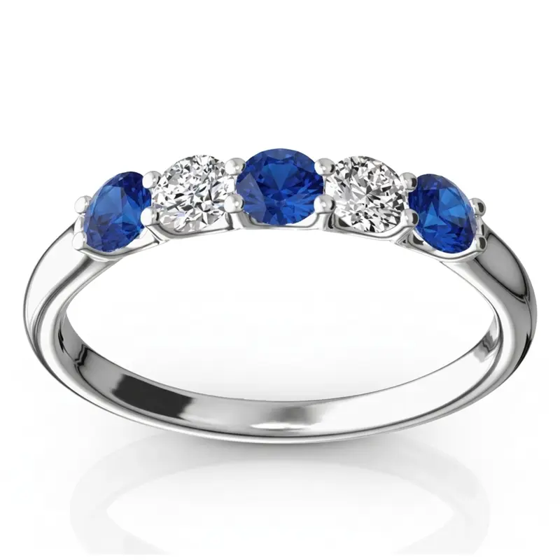 14K white gold U-Prong Set Blue Sapphire & Diamond Alternating Anniversary Band - main view
