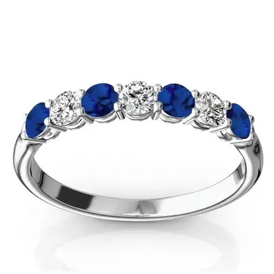 7-Stone Blue Sapphire & Diamond Alternating Anniversary Band - view 1 of 2