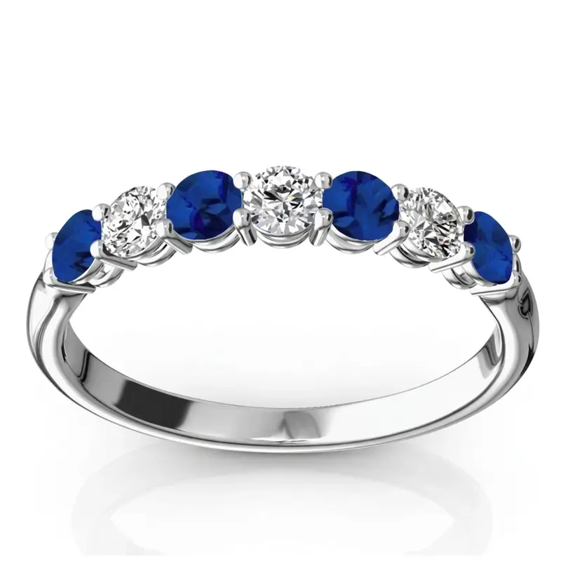 14K white gold 7-Stone Blue Sapphire & Diamond Alternating Anniversary Band - main view