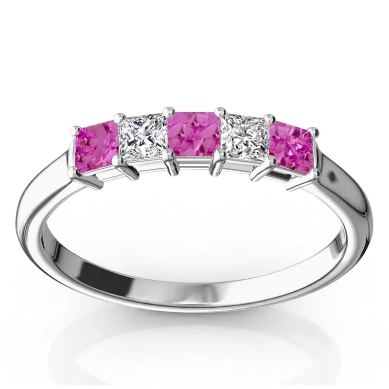 14K white gold Princess Cut Pink Sapphire & Diamond Anniversary Band - main view