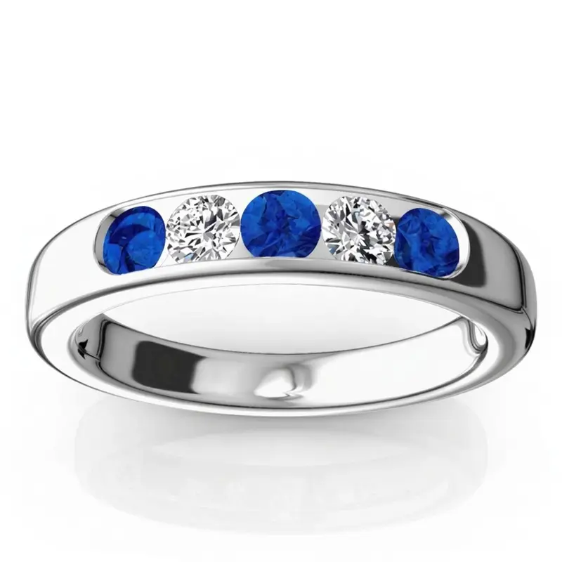 14K white gold Channel Set 5-Stone Blue Sapphire & Diamond Anniversary Band - main view