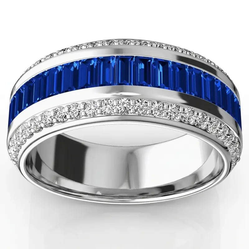 14K white gold Blue Sapphire and Diamond Woman Anniversary Ring (1/2 ct. tw. Diamonds) - alternate view 3