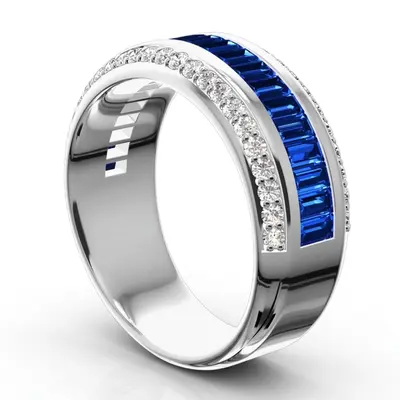 Blue Sapphire and Diamond Woman Anniversary Ring (1/2 ct. tw. Diamonds)