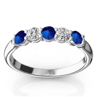 Ladies' Blue Sapphire & Diamond Alternating Anniversary Band - view 1 of 2