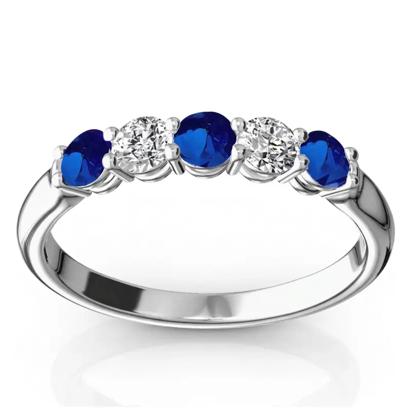 14K white gold Ladies' Blue Sapphire & Diamond Alternating Anniversary Band - main view