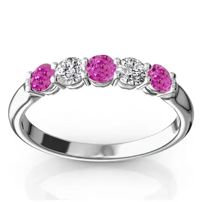 Ladies' Pink Sapphire & Diamond Alternating Anniversary Band - view 1 of 2