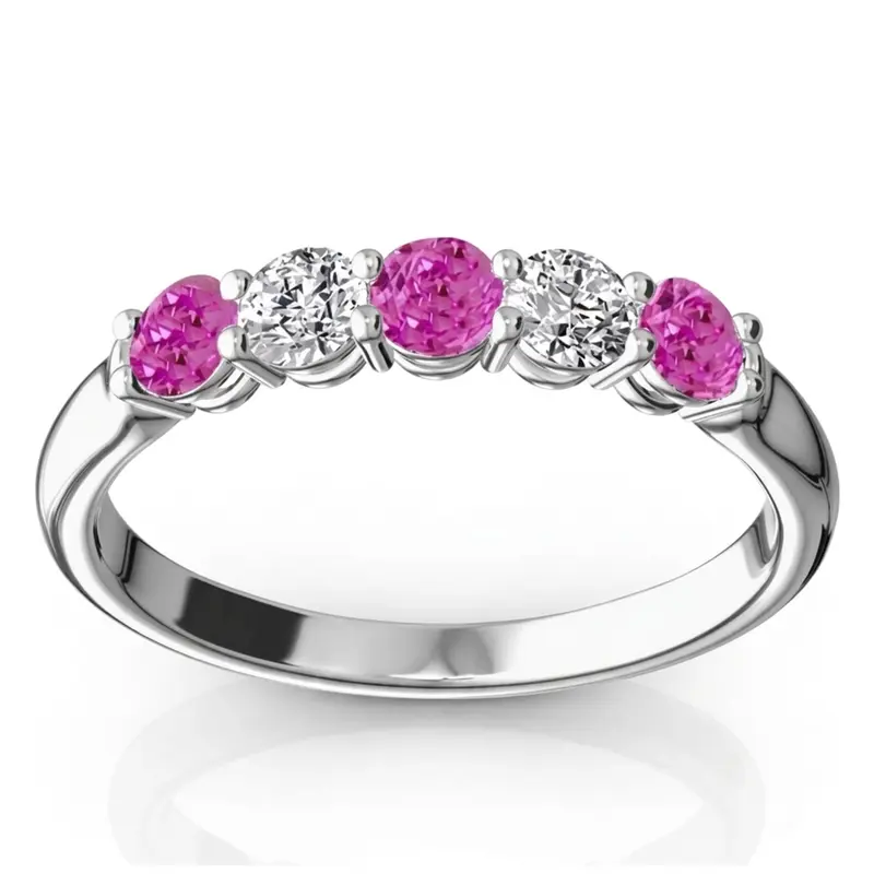 14K white gold Ladies' Pink Sapphire & Diamond Alternating Anniversary Band - main view