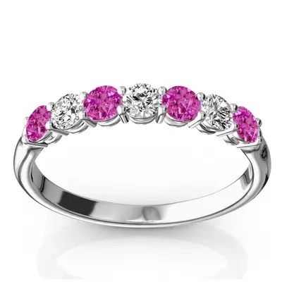  7-Stone Pink Sapphire & Diamond Alternating Anniversary Band - view 1 of 2
