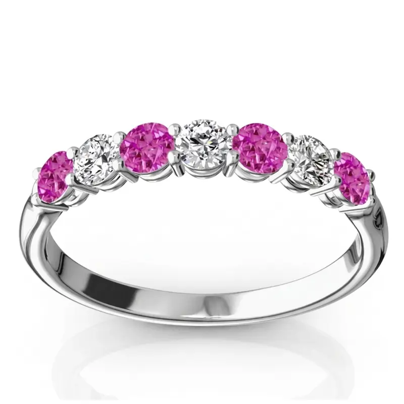 14K white gold 7-Stone Pink Sapphire & Diamond Alternating Anniversary Band - main view