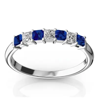 Blue Sapphire & Diamond Alternating Shared Prong Anniversary Band - view 1 of 2