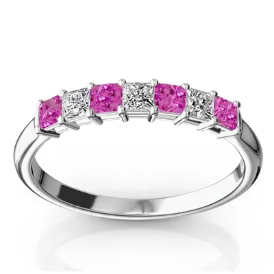 Pink Sapphire & Diamond Alternating Shared Prong Anniversary Band - view 1 of 2