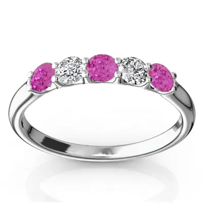 U-Prong Set Pink Sapphire & Diamond Alternating Anniversary Band - view 1 of 2