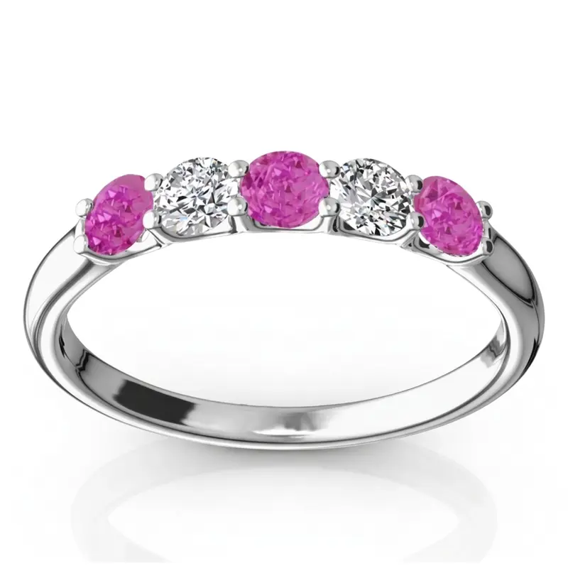 14K white gold U-Prong Set Pink Sapphire & Diamond Alternating Anniversary Band - main view
