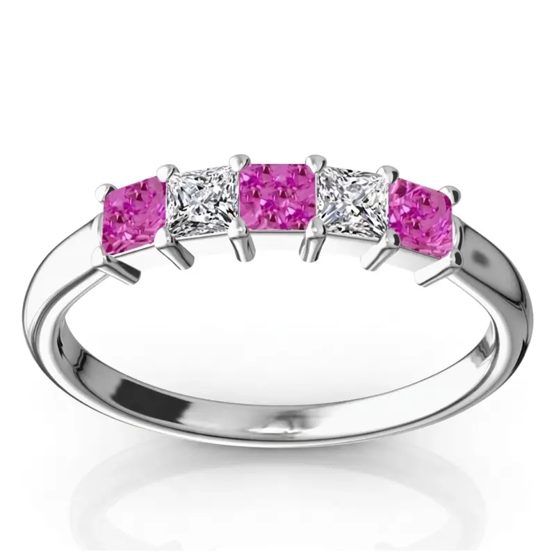 14K white gold Shared Prong Princess Cut Pink Sapphire & Diamond Anniversary Band - main view