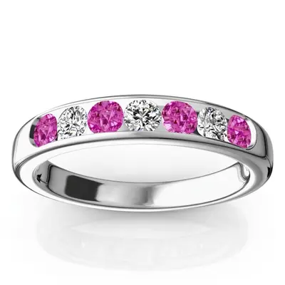  Channel Set Round Pink Sapphire & Diamond Anniversary Band